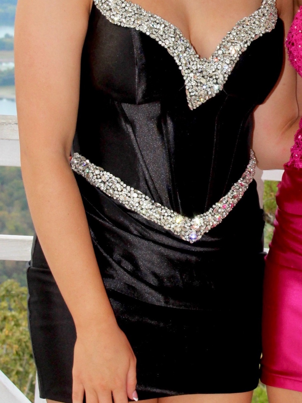 Portia and Scarlett Black Mini Dress with Crystal Trim